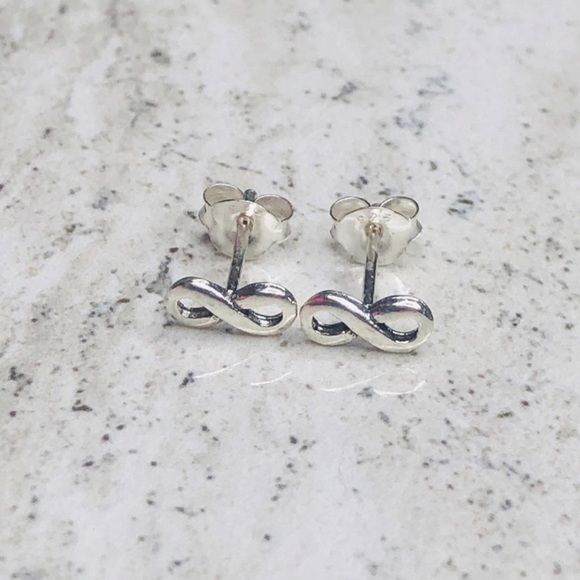 925 Sterling Silver Infinity Stud Earrings - Picture 3 of 10